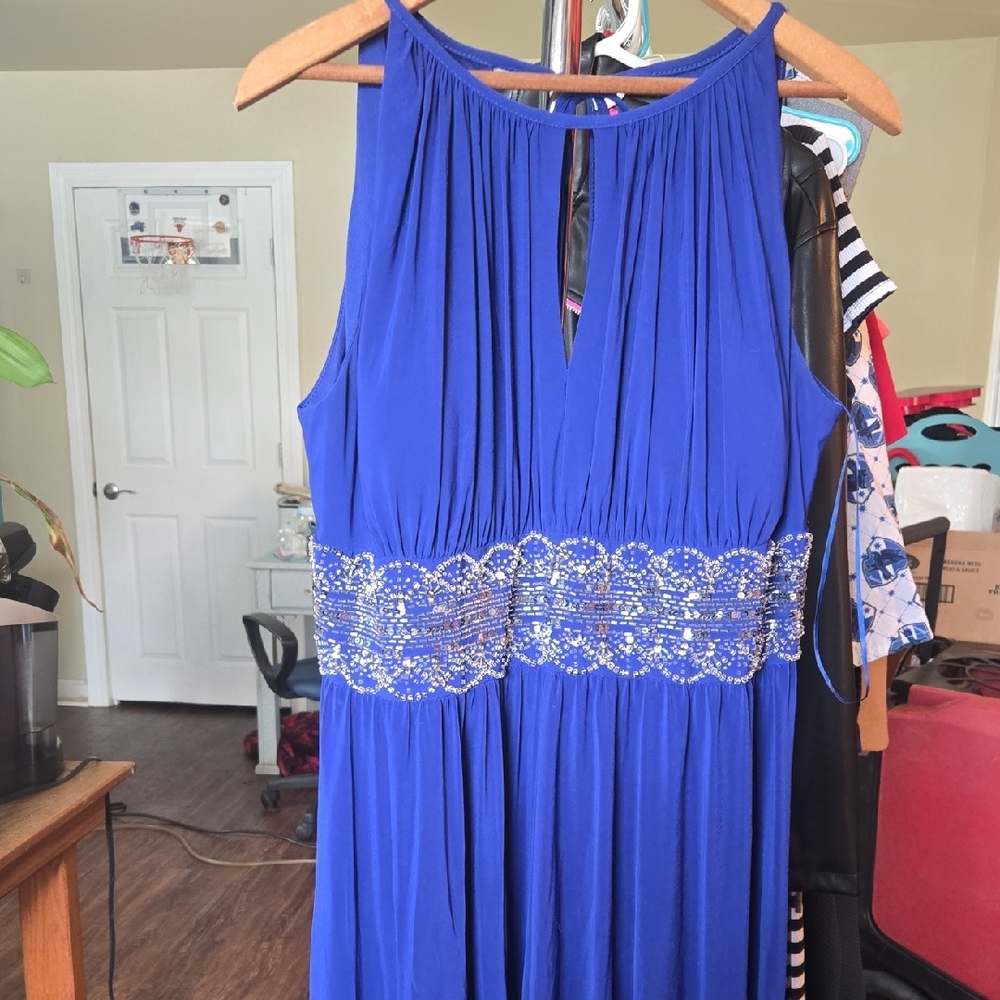 R&M Richards Blue Halter Maxi Dress for Prom